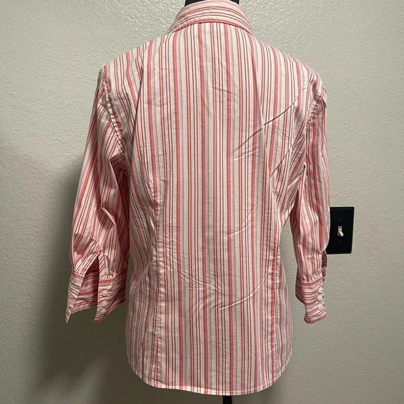 Chico's Pink Striped Button Down Quarter Sleeve Shirt Size 1 - Picture 4 of 6